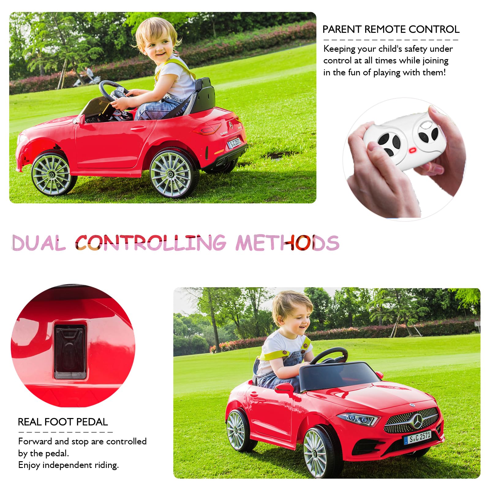 12V Licensed Mercedes Benz Kids Electric Ride-On Car with Remote Control - Adjustable Speed, Safety Belt, Music & LED Lights (Red) - Perfect Birthday Gift & Outdoor Play Toy for Boys & Girls Ages 3-8
