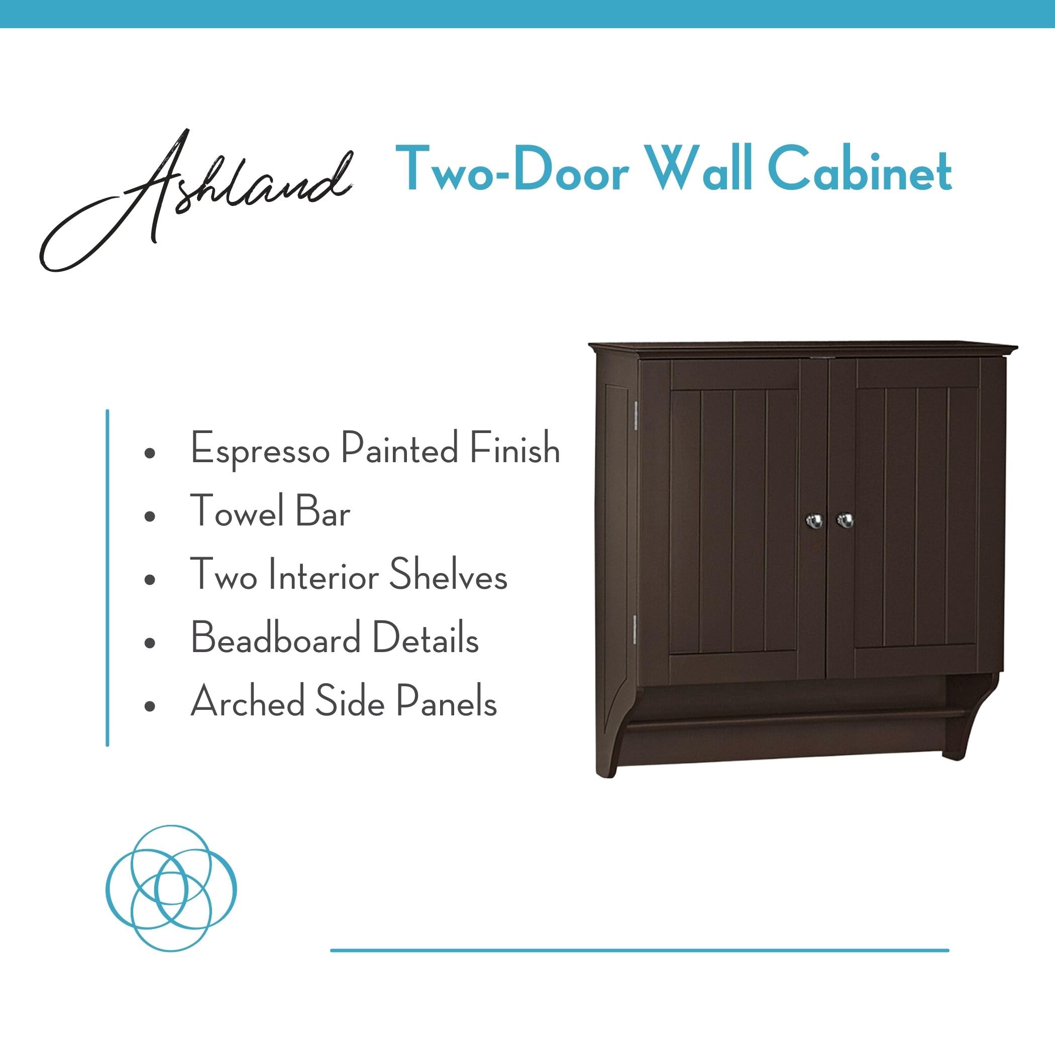 RiverRidge Espresso Ashland Two-Door Bathroom Wall Storage Cabinet - Space-Saving Organizer for Towels, Toiletries & Bath Essentials - Perfect for Small Bathrooms, Powder Rooms & Apartment Living