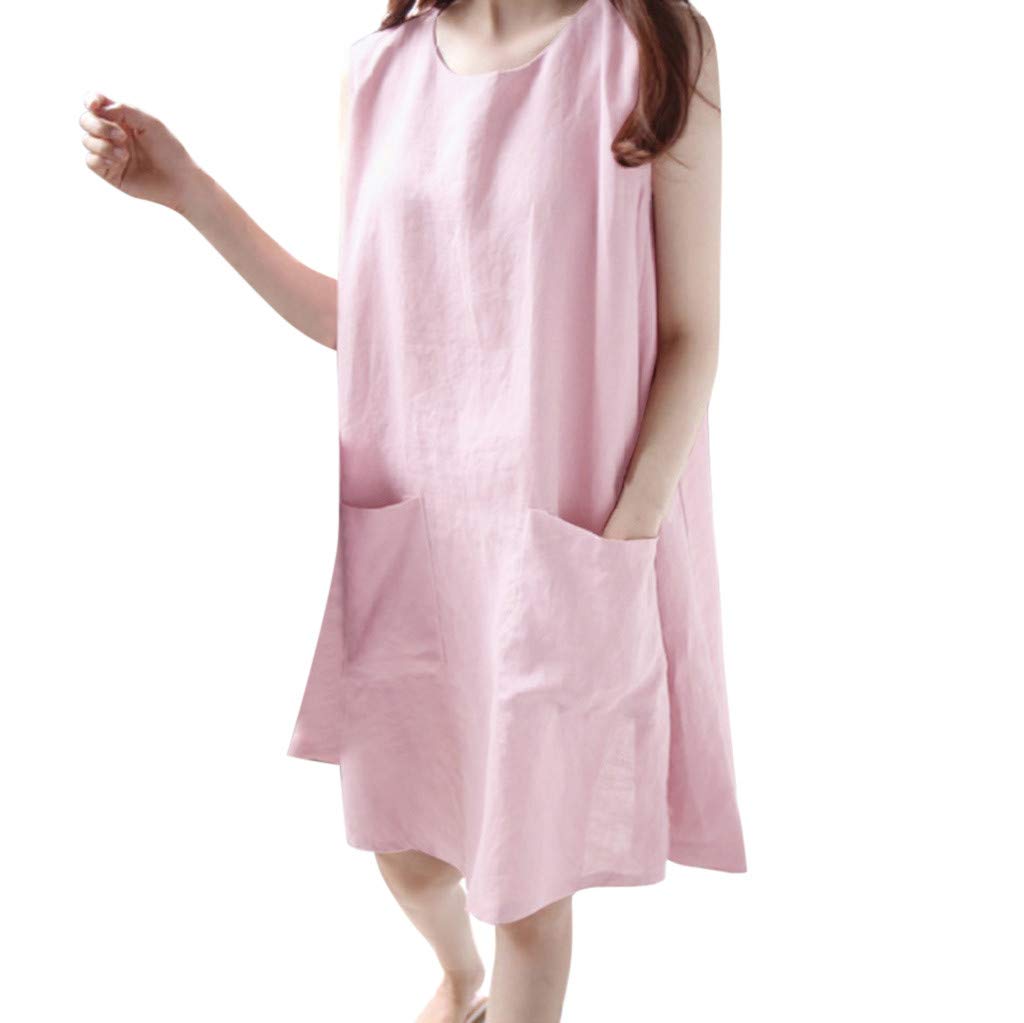 Women's Casual Summer Maxi Dress - Sleeveless O-Neck Loose Fit Cotton Linen Dress with Pockets | White Solid Color | Perfect for Beach, Vacation & Everyday Wear