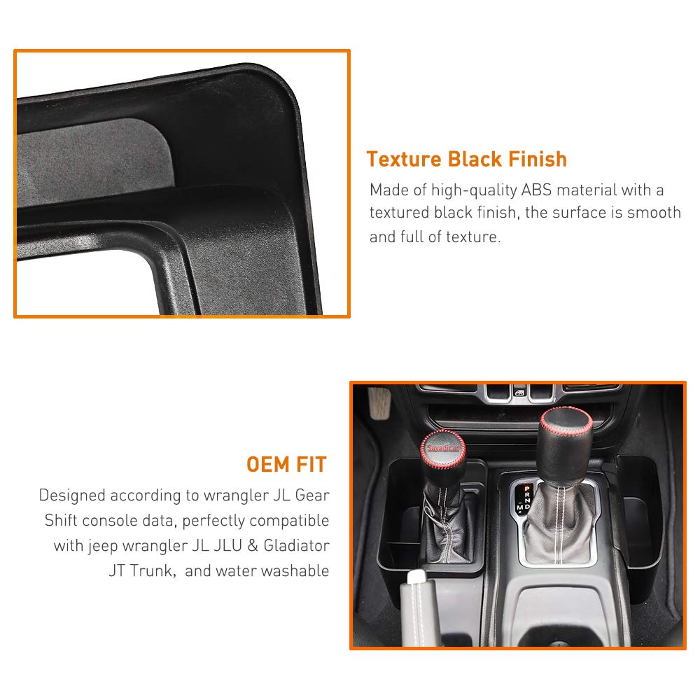 Savadicar JL GearTray - Auto Transmission Shifter Side Storage Organizer for 2018-2022 Jeep Wrangler JL/JLU & Gladiator JT - Black Interior Accessories - Perfect for Storing Phones, Keys & Small Items While Off-Roading or Daily Driving