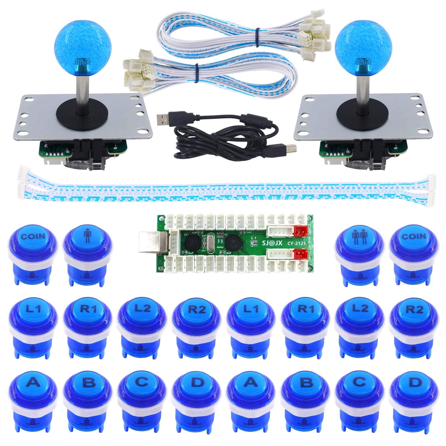 2 Player LED Arcade DIY Kit - USB Fighting Joystick for PC & Raspberry Pi Gaming