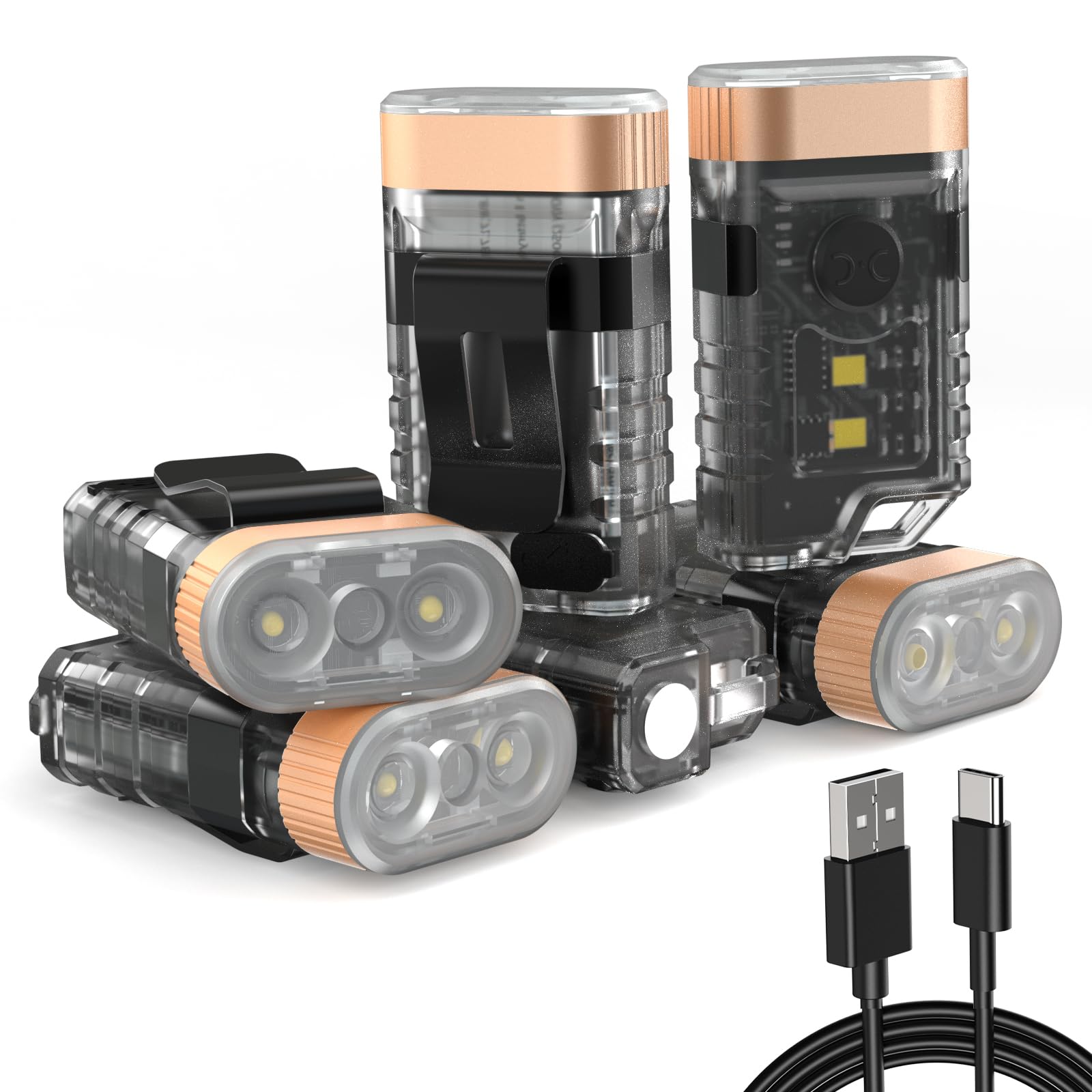 1500LM USB-C Rechargeable LED Flashlight - 9 Modes, IPX5 Waterproof, 365nm UV Black Light - Compact EDC Keychain Flashlight with Warm White/Red Light, Tail Magnet & Clip (6 Pack) - Perfect for Camping, Hiking, Emergency Kits & Everyday Carry
