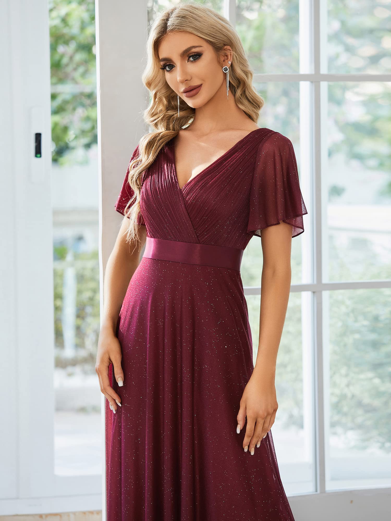 Ever-Pretty Women's V-Neck Short Sleeve A-Line Glitter Evening Dress for Prom, Party & Formal Events - Style 50159