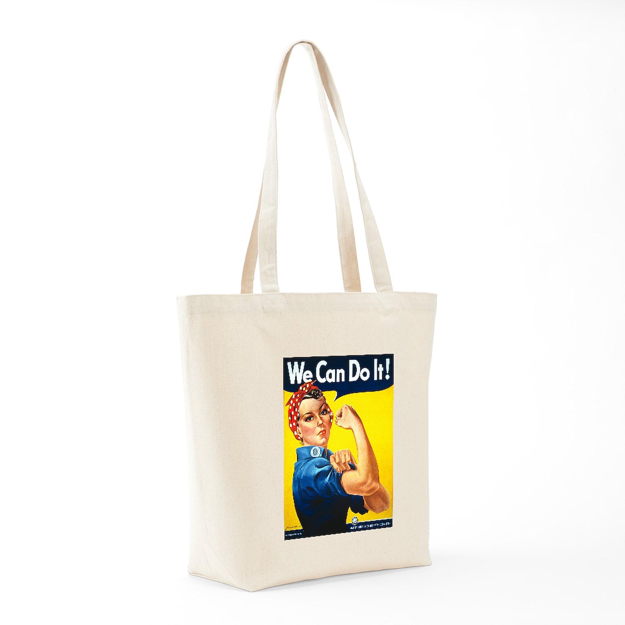 Rosie The Riveter Canvas Tote Bag - Natural Reusable Shopping Bag for Women | Eco-Friendly Grocery Tote, Work Commute & Beach Day Essentials