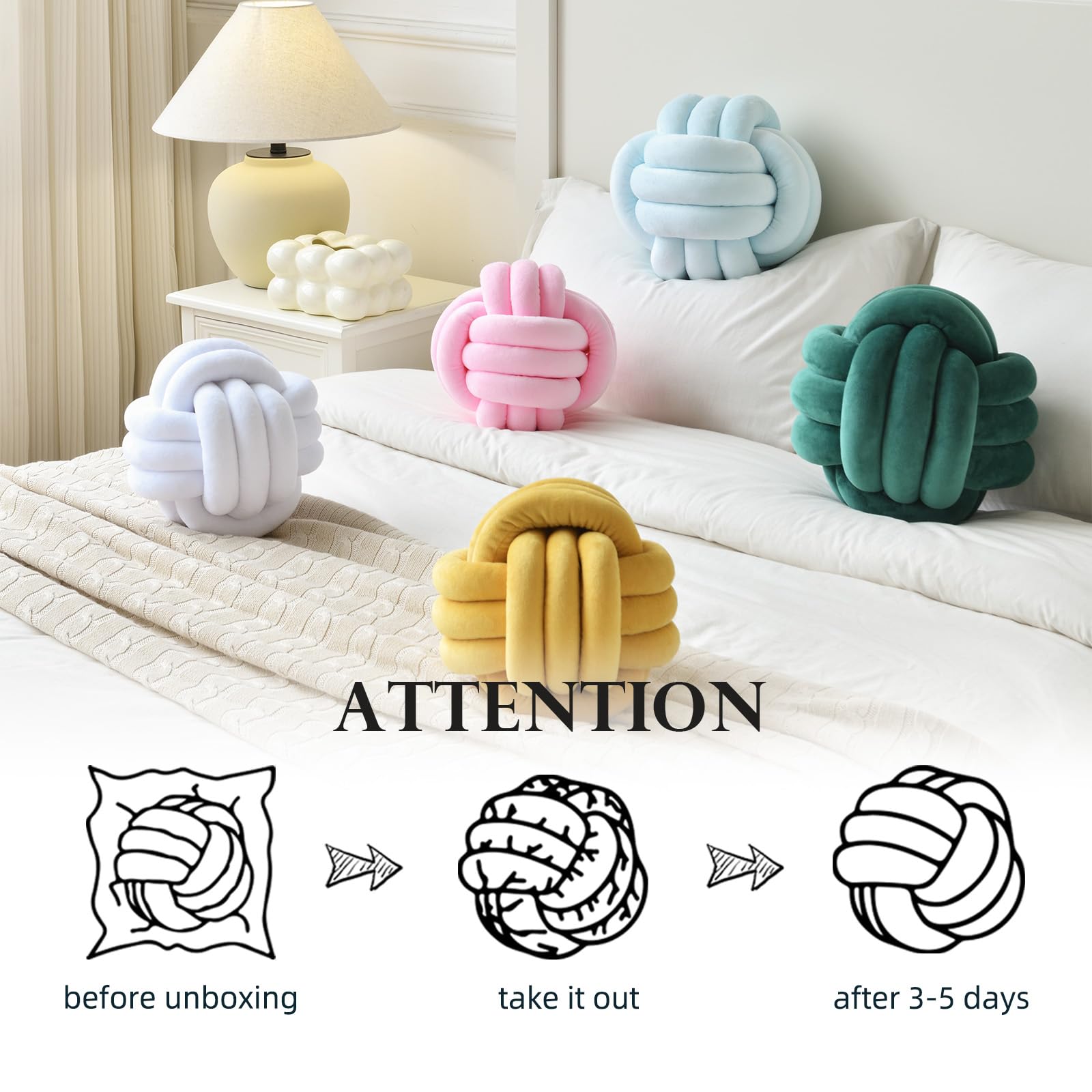 ZANYB Soft Knotted Ball Throw Pillow - Plush Round Knot Cushion for Bedroom & Living Room Decor - Handmade Green Decorative Pillow (9.8x9.8 Inch) - Perfect for Sofa, Chair, Nursery & Cozy Home Accents