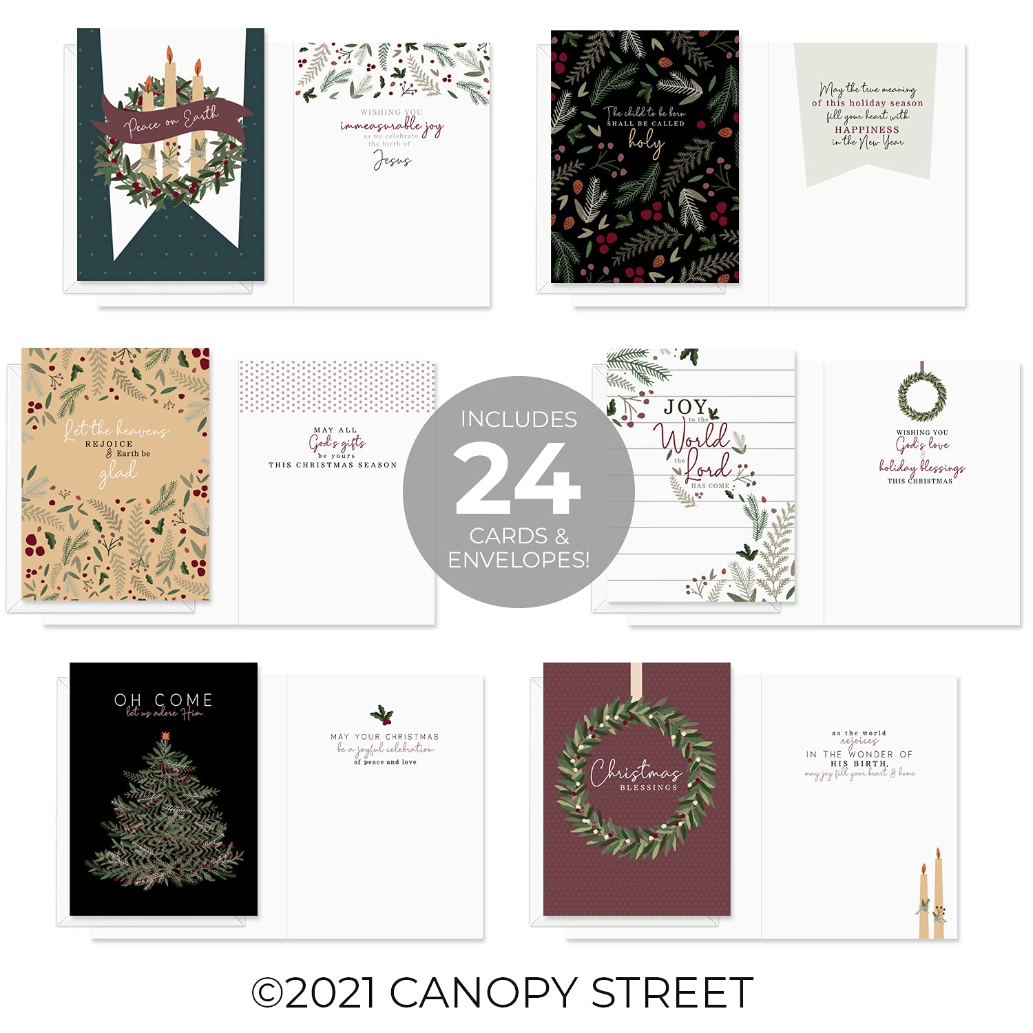 Religious Farmhouse Christmas Cards - 24 Pack Christian Holiday Greeting Cards with White Envelopes (4 5/8