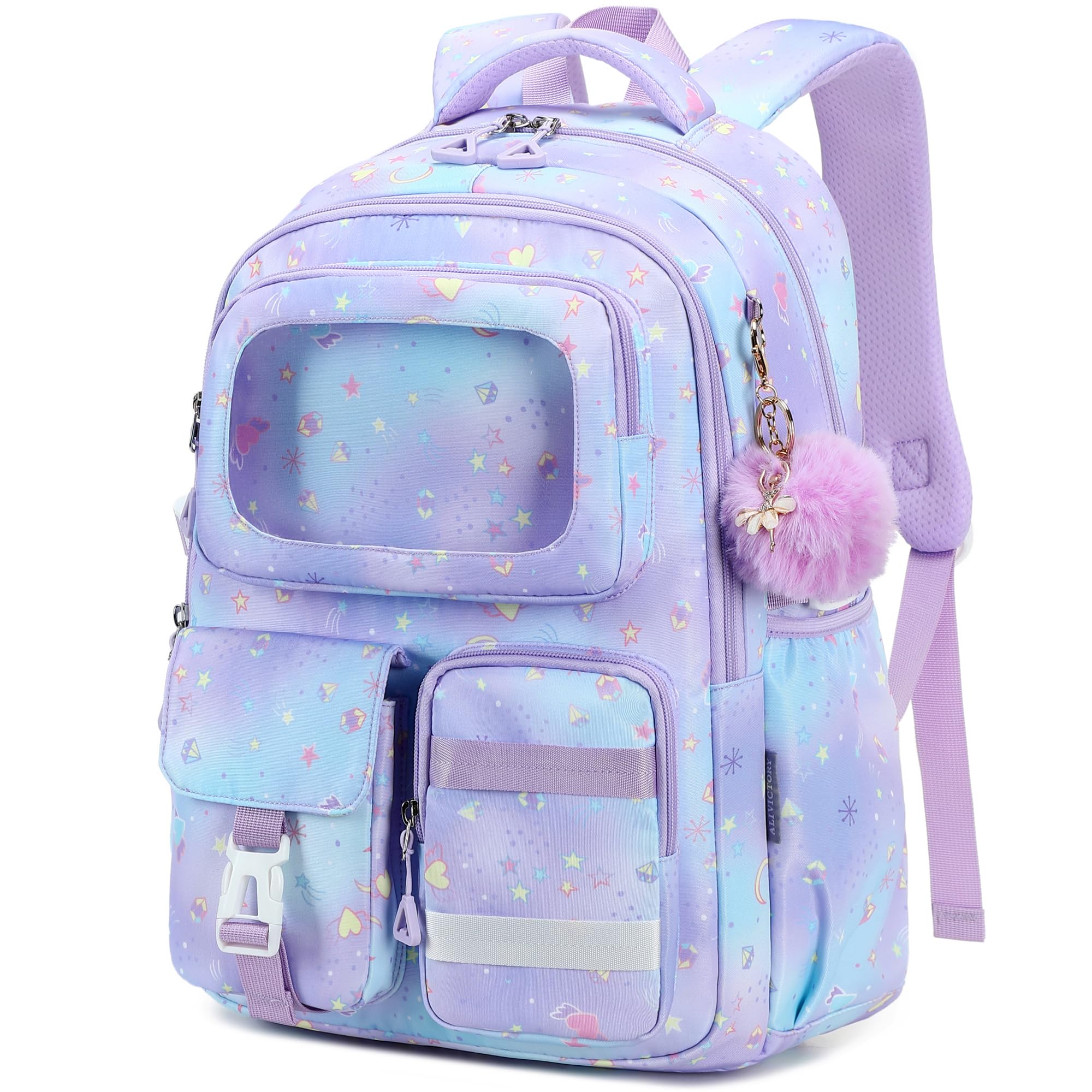 AO ALI VICTORY Girls Backpack - 15.6 Inch Cute School Backpack for Kids, Teens & Elementary Students - Lightweight Laptop Bookbag for Kindergarten, Travel & Daypack (Purple) - Perfect for School, College, Travel & Daily Use