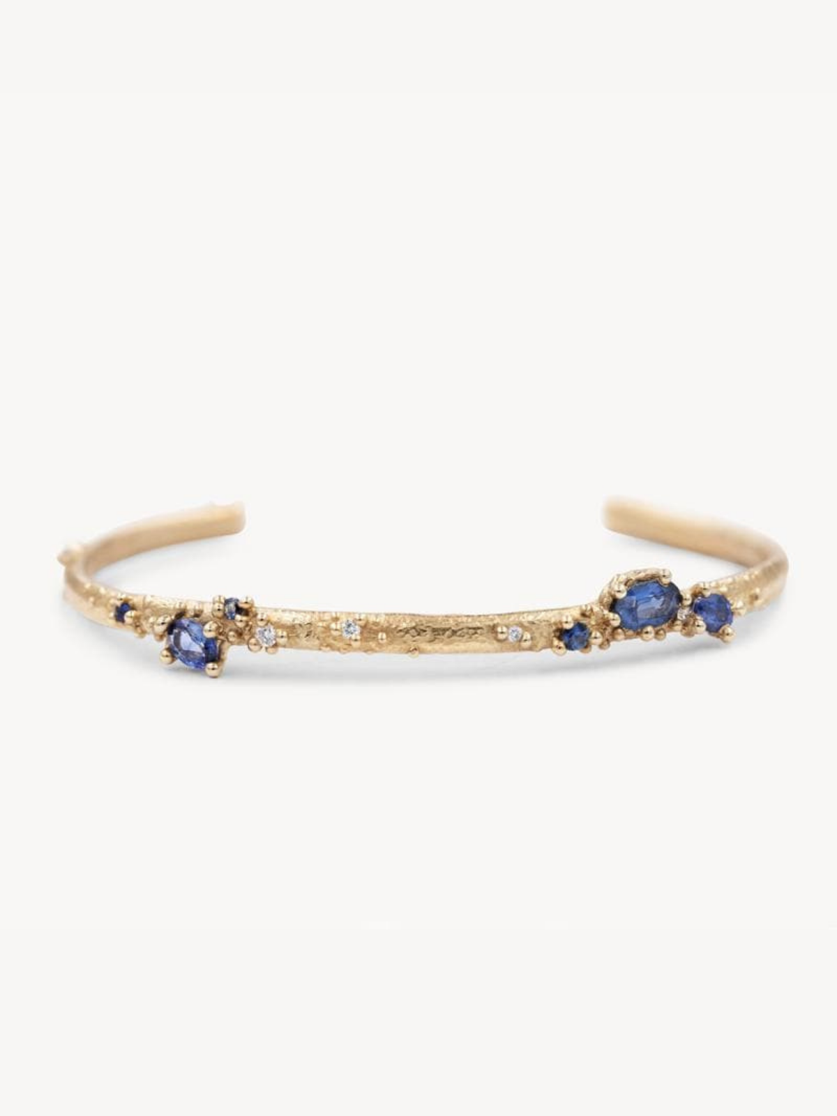 Exquisite 14K Gold Cuff Bracelet with Genuine Sapphire & Diamond Accents - Perfect for Weddings, Anniversaries & Special Occasions