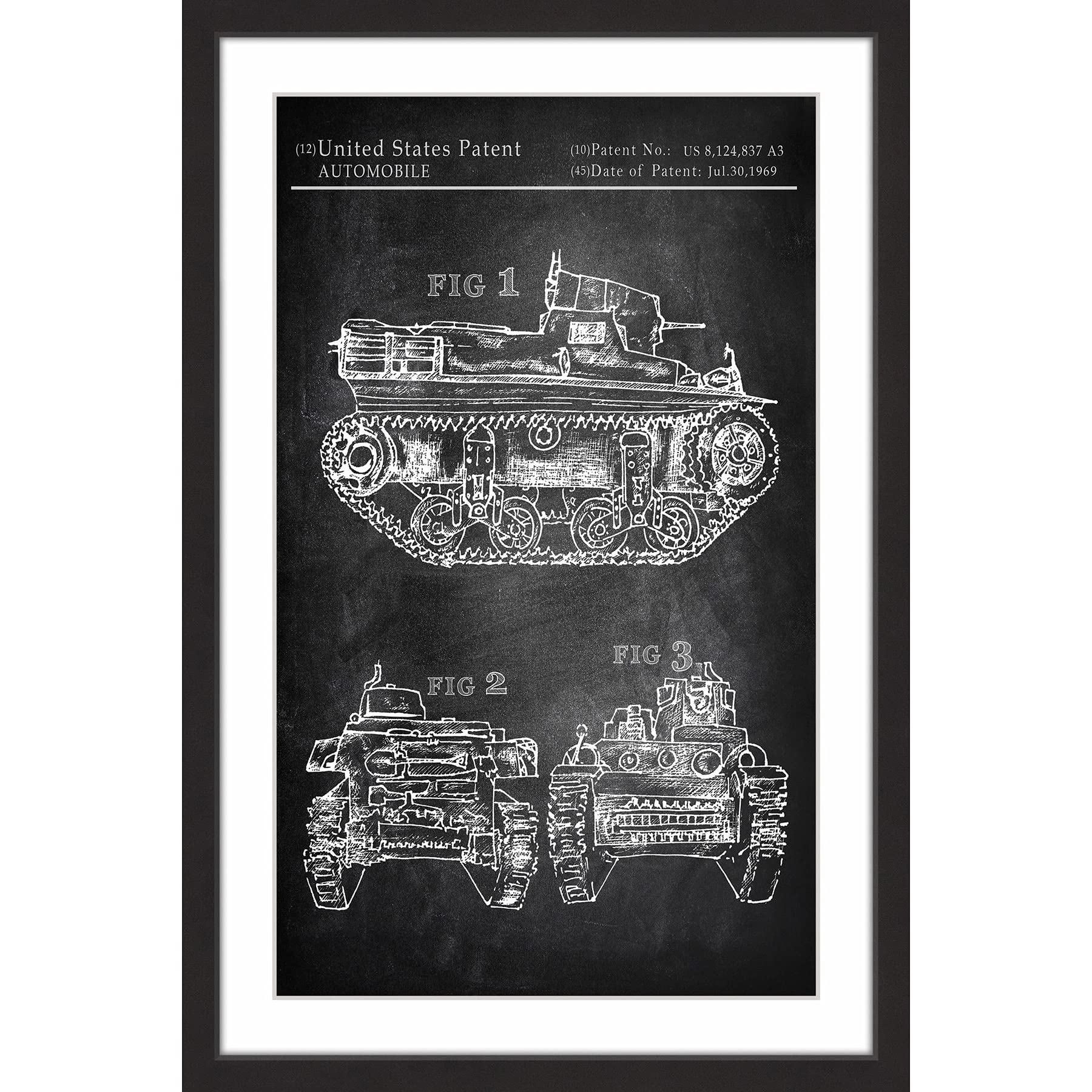 Handmade Military Tank Design Framed Print 24x36 - Vintage War Art Decor for Living Room, Office & Man Cave | Premium Canvas Wall Art by Marmont Hill