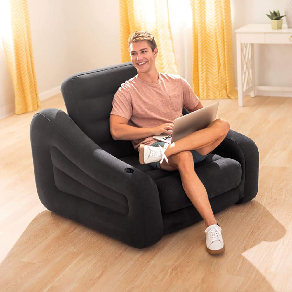 ZLZL 5-in-1 Multi-Functional Foldable Couch - Convertible Inflatable Sofa, Air Bed Mattress & Lounger with Pull Out Bed Feature (Black) - Perfect for Camping, Guest Room & Small Space Living