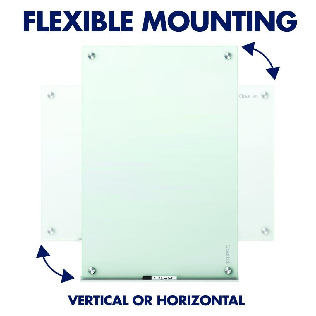 Quartet 6' x 4' Magnetic Glass Dry Erase Board - Frameless Whiteboard with Infinity Mounting, White Surface, Accessory Tray, Includes 1 Dry Erase Marker & 2 Glass Magnets (G7248W) - Perfect for Office Meetings, Classroom Teaching & Home Organization