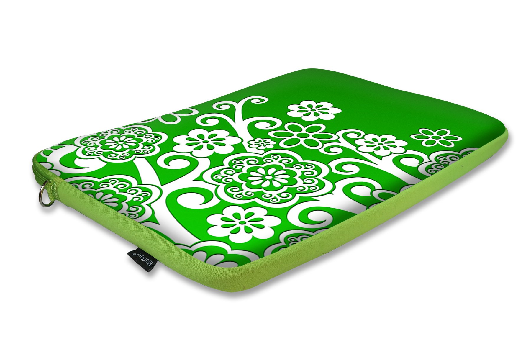15.6 Inch Neoprene Laptop Sleeve Case with Hidden Handle - Compatible with MacBook Air, Ultrabook, Chromebook - Green Floral Swirl Design - Perfect for Work, School & Travel Protection