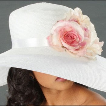 SE6017 White Wide Brim Kentucky Derby Hat for Women - Elegant Summer Sun Hat for Outdoor Events, Beach, Garden & Church Occasions