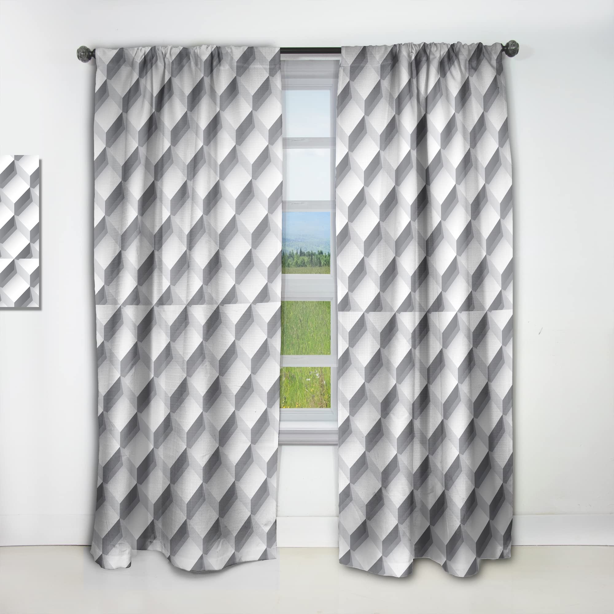 DesignQ White Abstract Pattern Thermal Insulated Curtains - Single Panel 52x108 - Elegant Window Drapes for Bedroom & Living Room - Perfect for Home Decor & Light Control