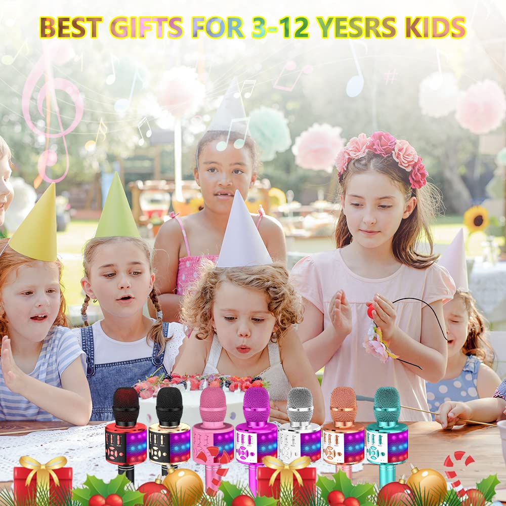 Amazmic Kids Karaoke Microphone - Bluetooth Wireless Portable Singing Machine with LED Lights, Microphone Toy for Children & Adults - Perfect for Birthday Parties, Home KTV, Travel & Family Fun (Silver)