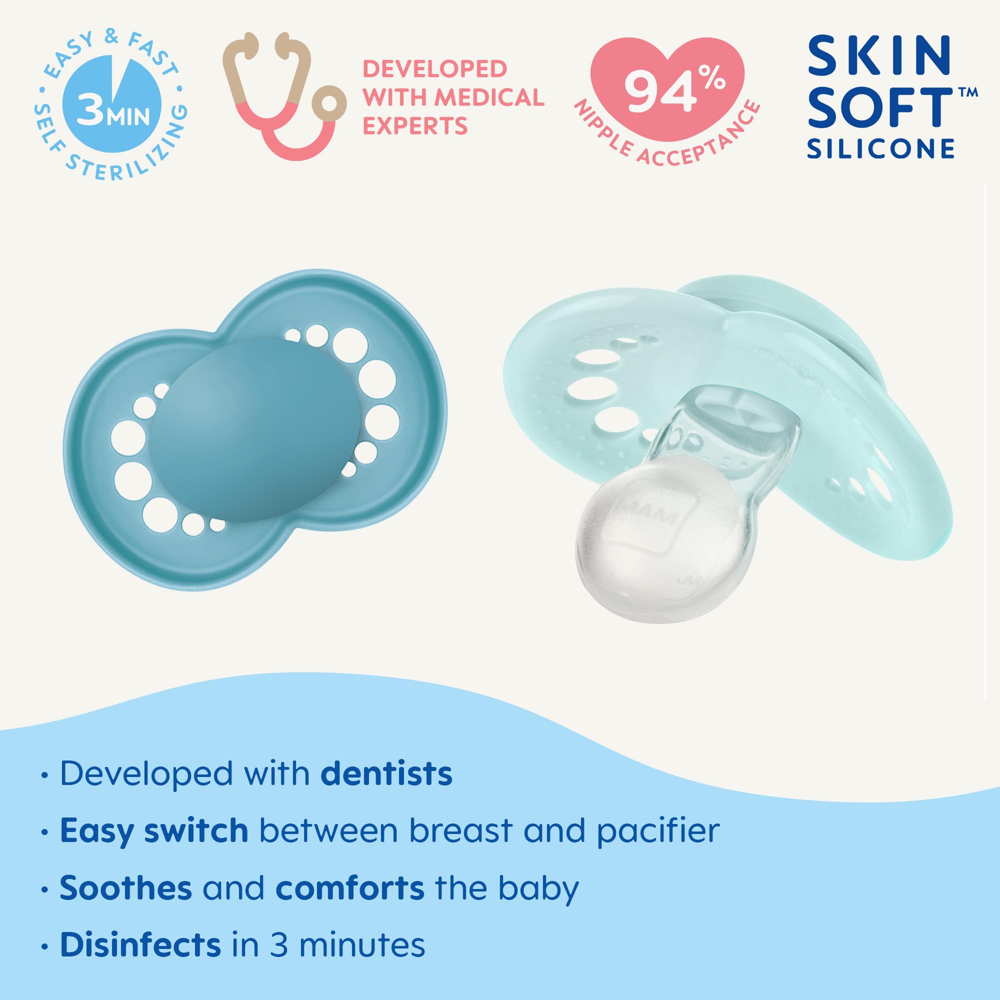 MAM Original Matte Baby Pacifiers for 6-16 Months | BPA-Free Silicone Nipple | Easy to Clean | Medical Expert Approved | 2-Pack with Sterilizer Case | Perfect for Breastfed Babies & On-the-Go Soothing