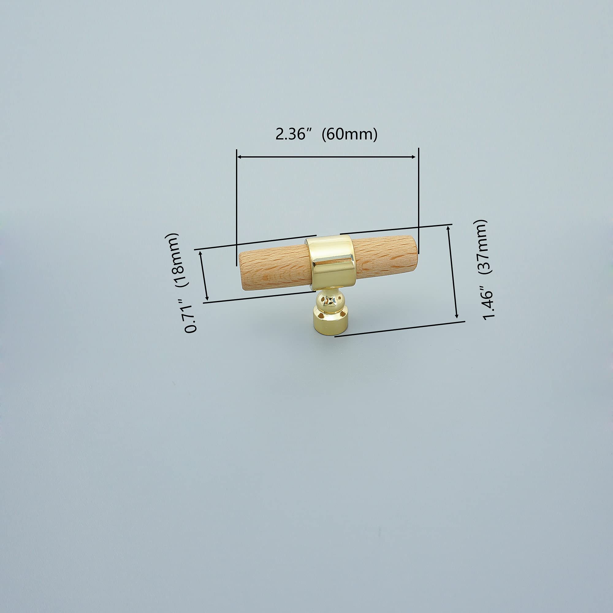 Premium Beech Wood Cabinet Knobs with Brass Handles - Bright Gold Drawer Pulls for Dresser & Cupboard Hardware | Perfect for Bedroom Furniture, Kitchen Cabinets & DIY Home Renovation Projects