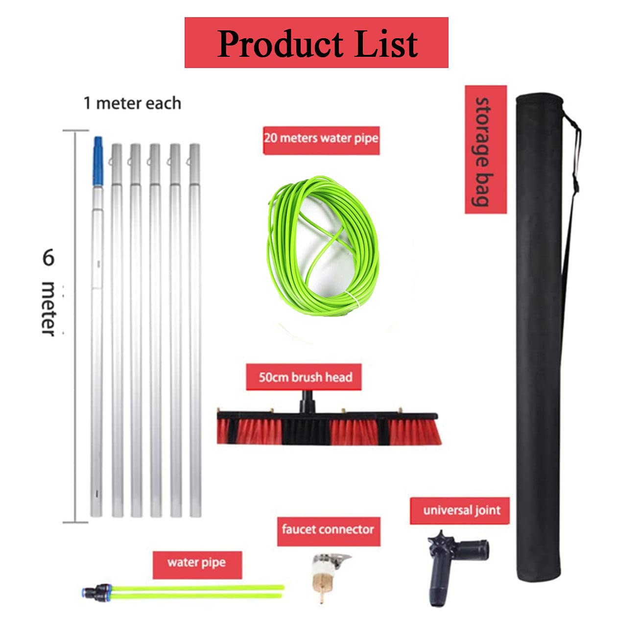 WZFANJIJ Extendable Window Cleaning Pole Kit - 33ft Hose Fed Telescopic Brush for Windows, Solar Panels & Photovoltaic Cleaning - 30cm Brush Head - Perfect for High Windows, Skylights & Hard-to-Reach Areas