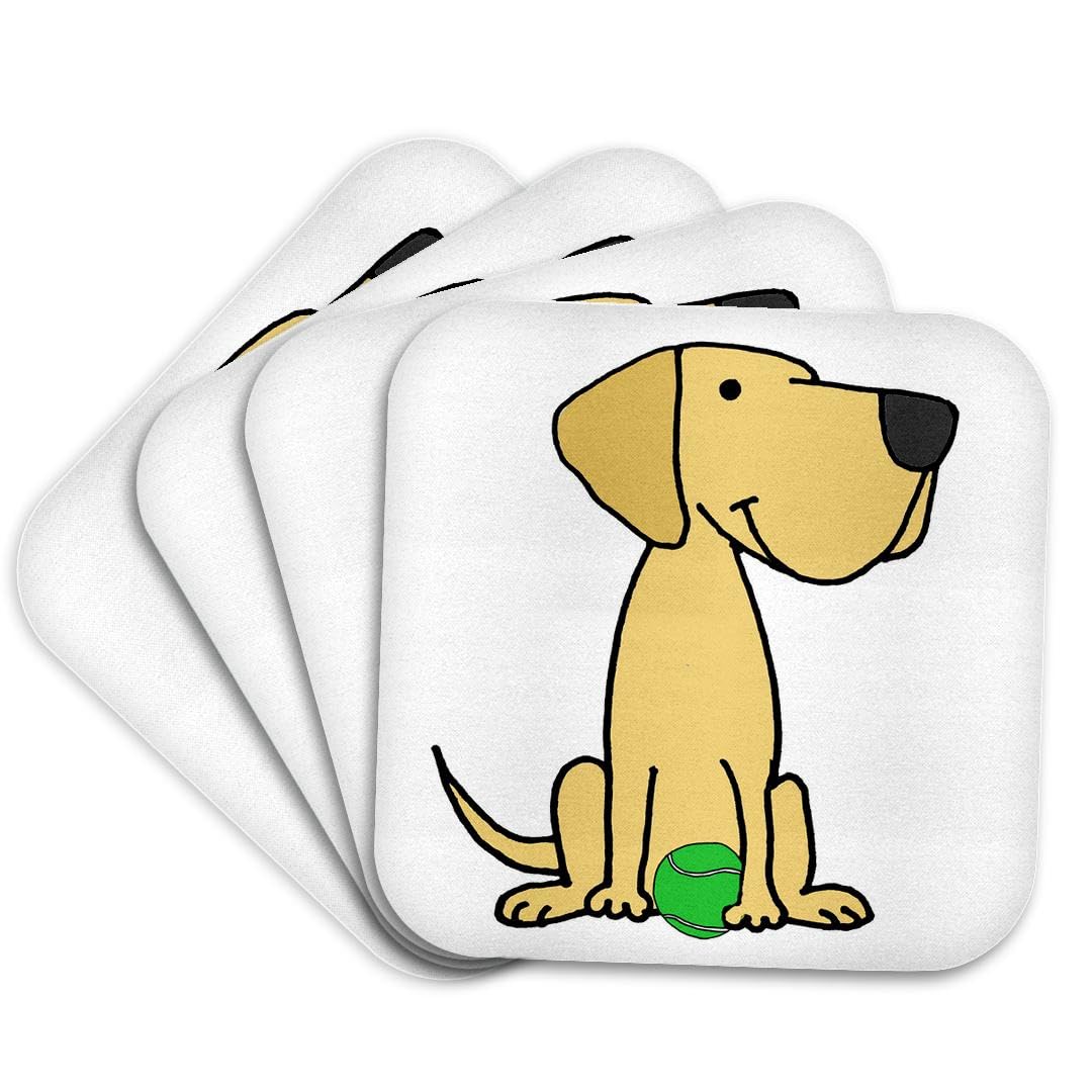 4pcs Funny Labrador Coasters - Cute Dog with Tennis Ball for Home Decor