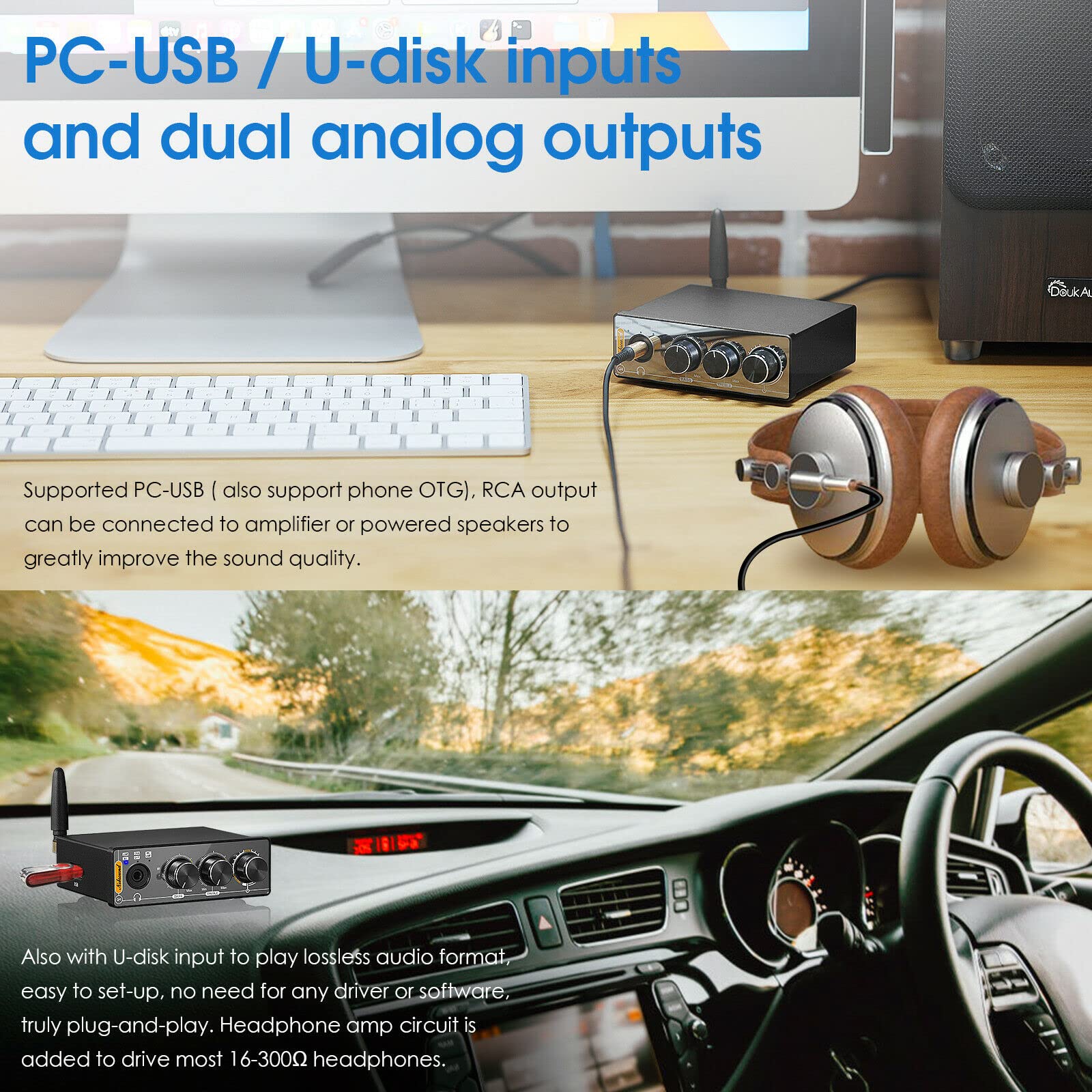 Nobsound Q4 DAC Bluetooth 5.0 Headphone Amp - Hi-Fi Audio Converter for PC/USB/Coaxial/Optical to RCA - Home Studio & Gaming