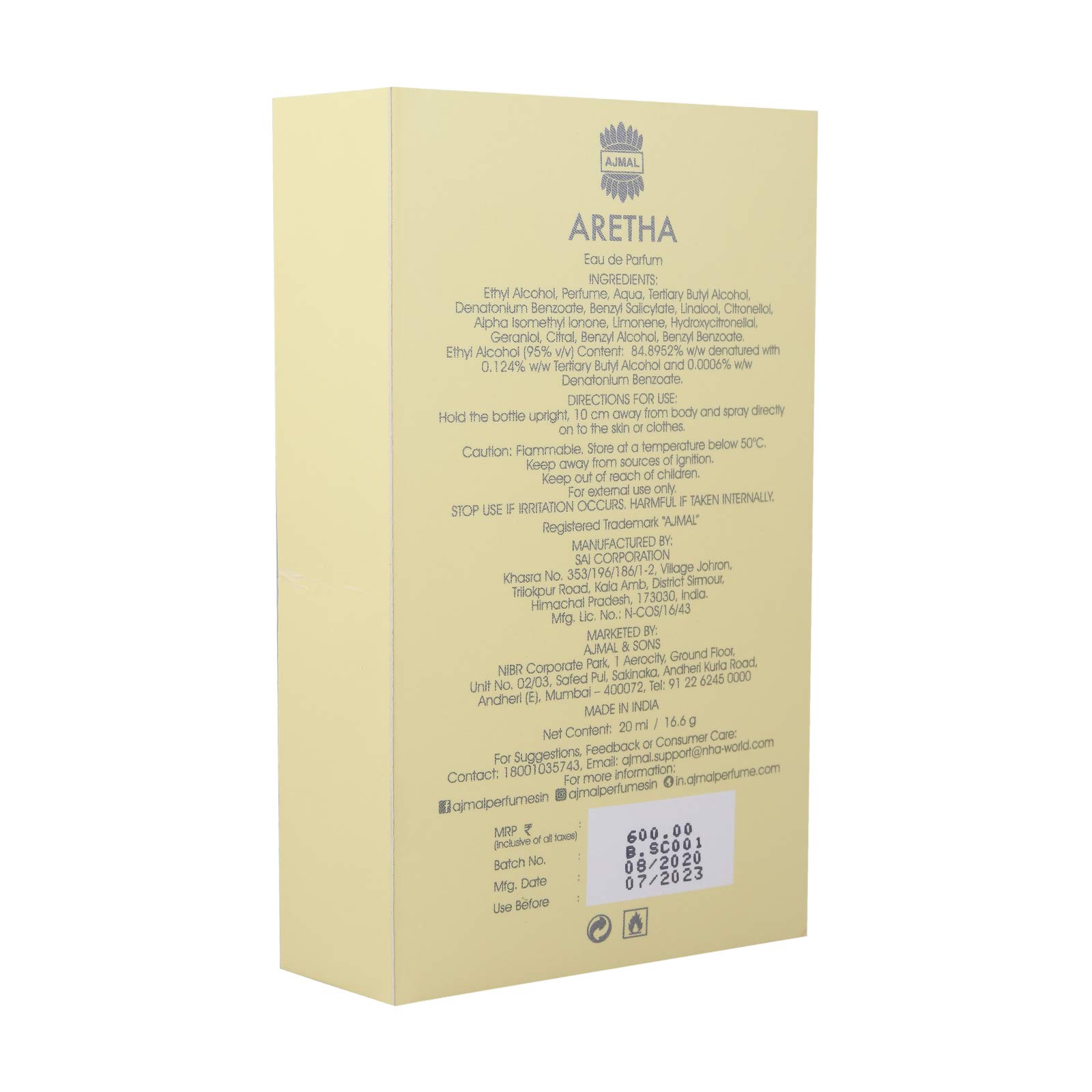AJMAL Aretha EDP Spray for Women - Floral Perfume, 20ml | Long-Lasting Fragrance for Daily Wear & Special Occasions
