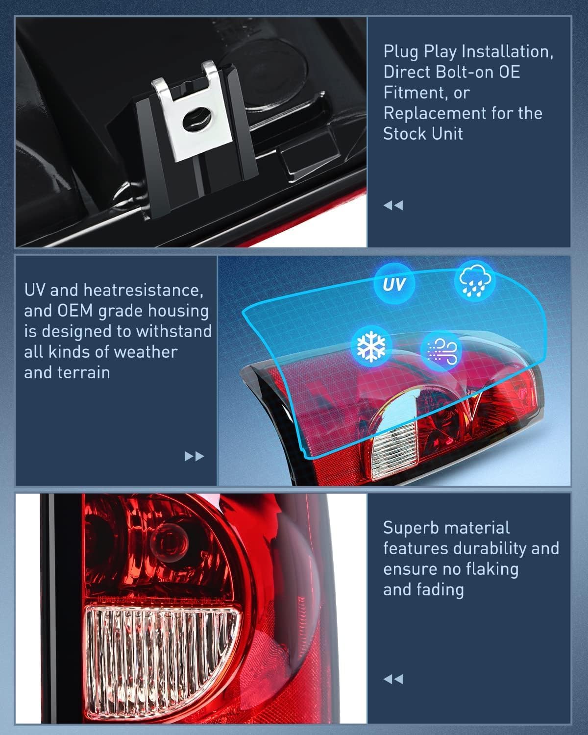 2003-2007 Chevy Silverado 1500/1500HD/2500/2500HD/3500 Black Housing Clear Reflector Headlight & Taillight Assembly - OE Style Replacement for Improved Night Visibility & Safety Driving