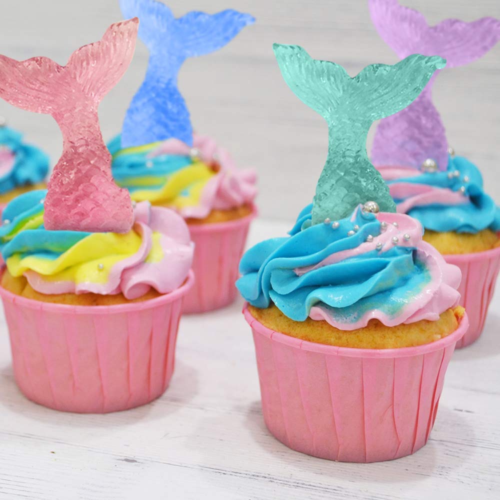 ArtCreativity 24-Piece Acrylic Mermaid Tail Cake & Cupcake Toppers Set - Mini Mermaid Figurines for Sea, Nautical & Mermaid Themed Parties - Perfect for Baby Showers, Birthday Celebrations & Goodie Bag Fillers - Ideal for Beach Parties, Underwater Decor & Dessert Displays