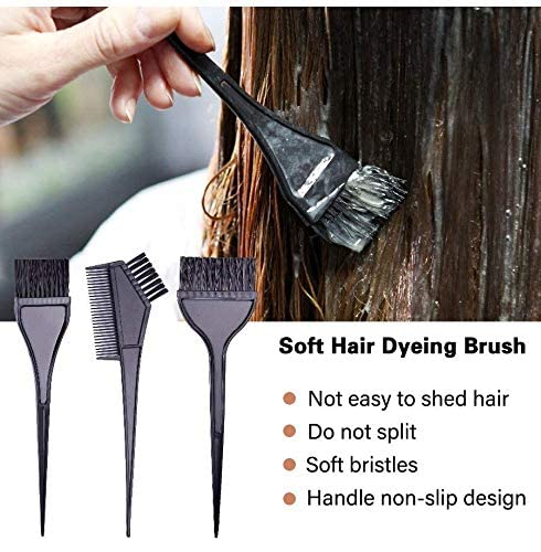E-DUNIA Hair Dye Kit - 4 Piece Plastic Dye Brush & Mixing Bowl Set with 3 Brushes (Black) for Professional Salon & At-Home Hair Coloring