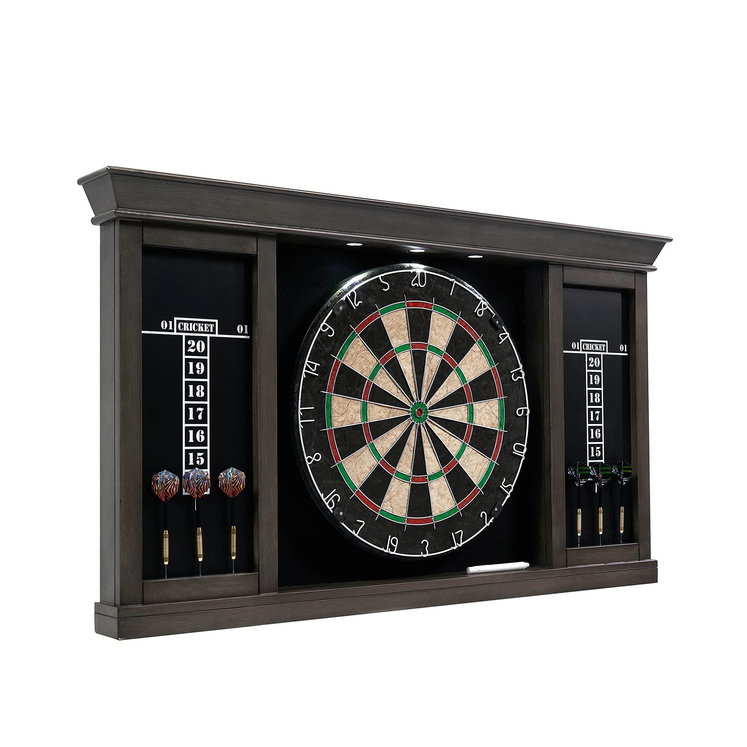 Barrington Wooden Dartboard Cabinet Set - 18” Bristle Dartboard with Steel Tip Darts | Pre-Assembled Cricket Game Accessories for Home, Office & Pub Entertainment