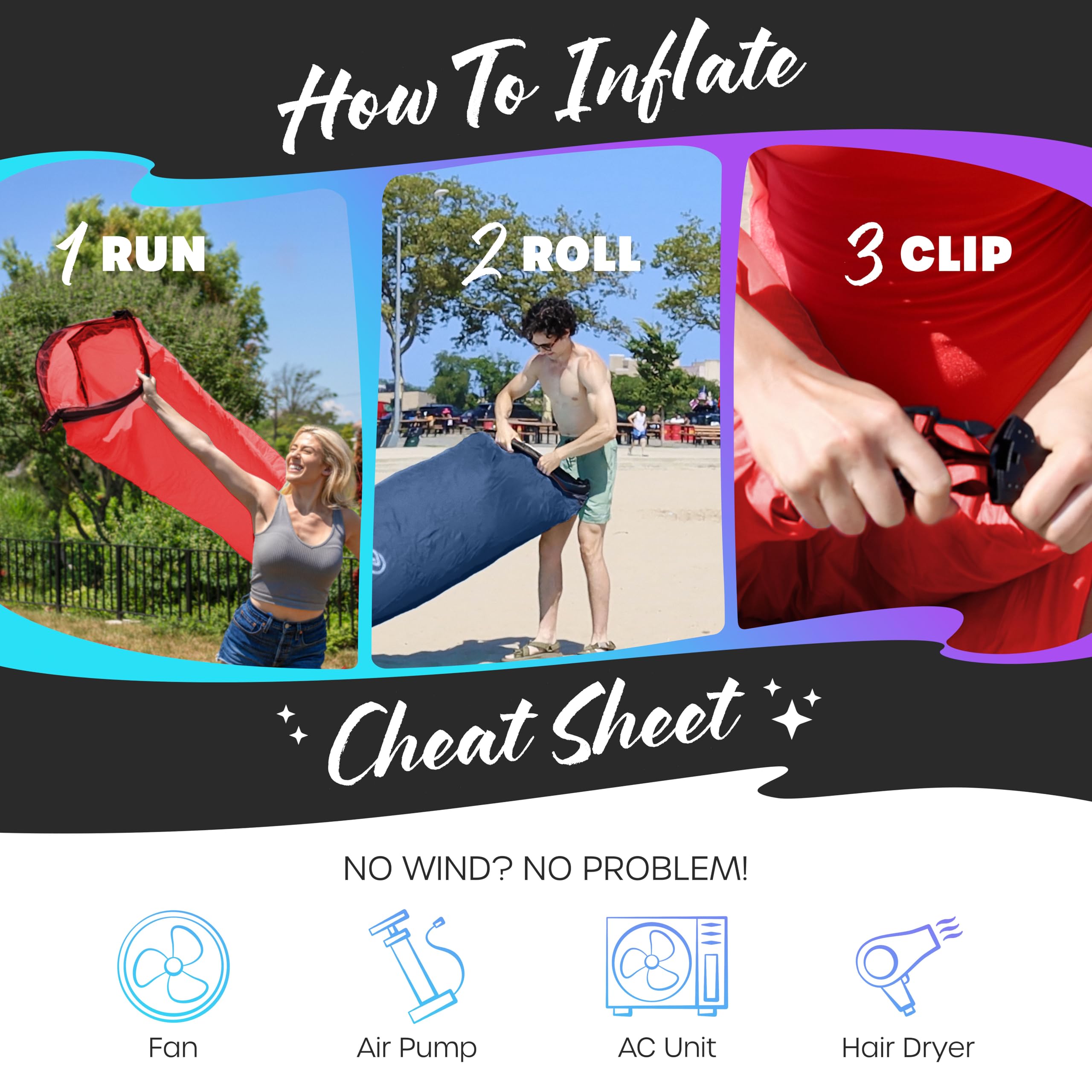 Nevlers 2 Pack Inflatable Lounger Air Sofa Couch - Portable Outdoor Beach Chair, Camping Chair & Travel Hammock with Carry Bag, Pegs & Storage Pockets | Perfect for Beach Relaxing, Backyard Lounging, Camping Trips & Outdoor Movie Nights