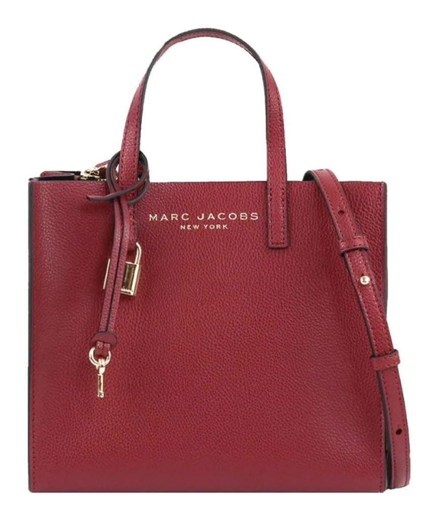 Marc Jacobs M0015685 Mini Grind Pomegranate Leather Tote Bag for Women - Gold Hardware, Small Crossbody Purse for Work, Travel & Everyday Use