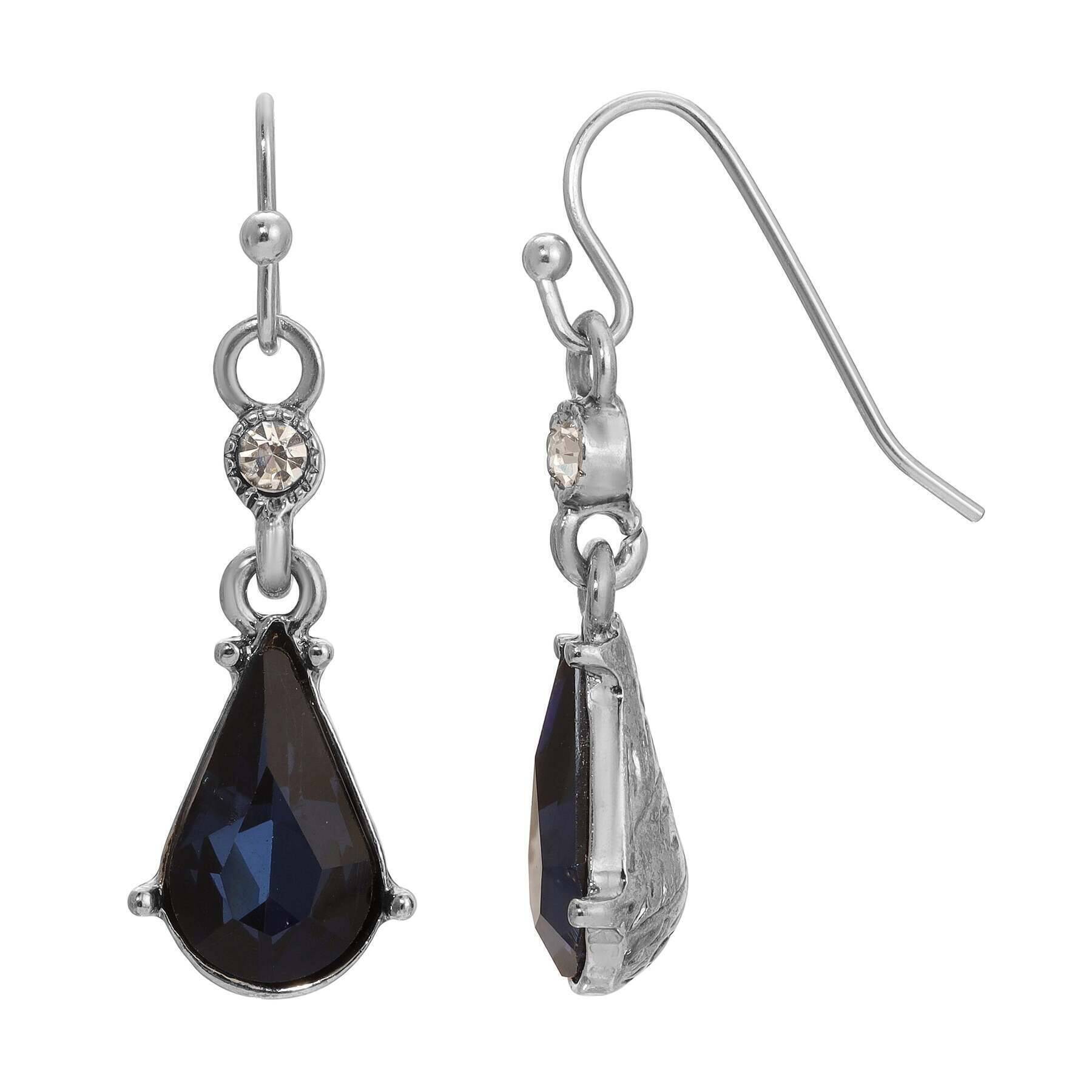1928 Jewelry Crystal De La Mer Dark Blue Dangling Earrings - Elegant Statement Earrings for Women, Perfect for Evening Parties, Weddings & Special Occasions