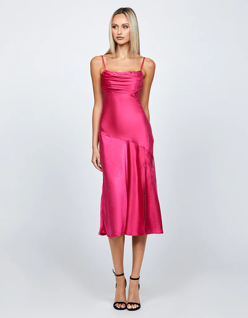 Peita Women's Satin Cowl Neck Midi Dress - Elegant Evening & Cocktail Party Wear for Special Occasions