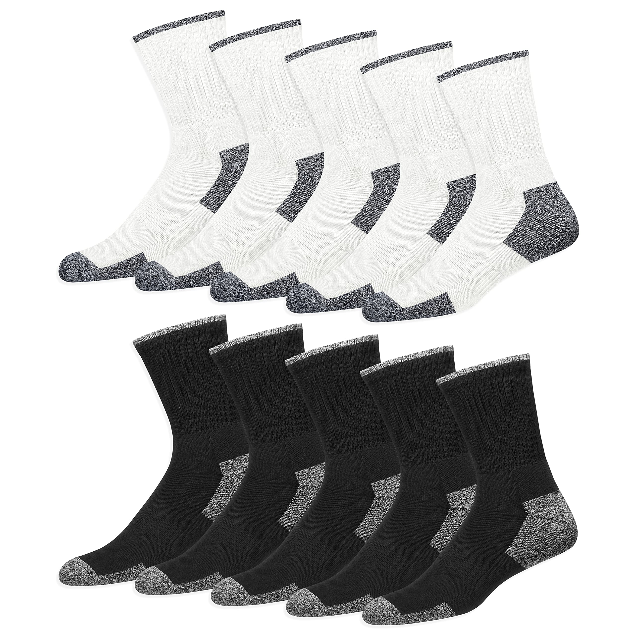 10-Pack Men's Crew Socks - Cushioned & Reinforced for Durability - Breathable Cotton Athletic Socks for Running, Work & Everyday Wear