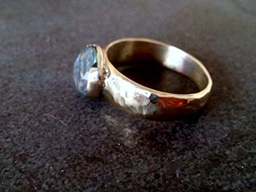 Rainbow Topaz Ring - 14K Gold Hammered Band, Mystic Gemstone Jewelry for Women, Unique Wedding Gift & Anniversary Present | Perfect for Bridal, Boho Style & Everyday Wear