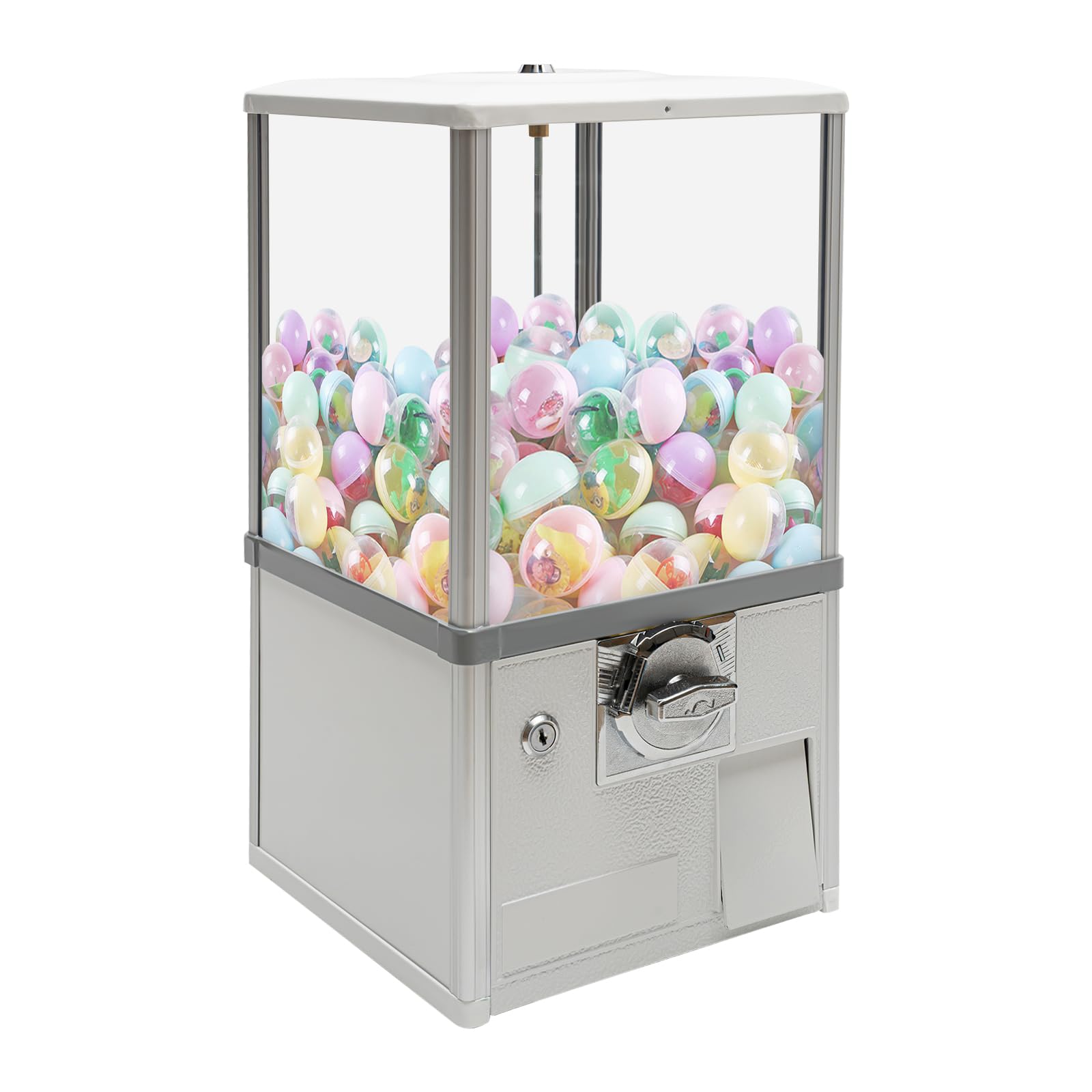 25 Cent Coin Operated Vending Machine - Commercial Gumball & Toy Capsule Dispenser for Candy, Nuts, Prizes (White) | Perfect for Arcades, Retail Stores & Party Favors