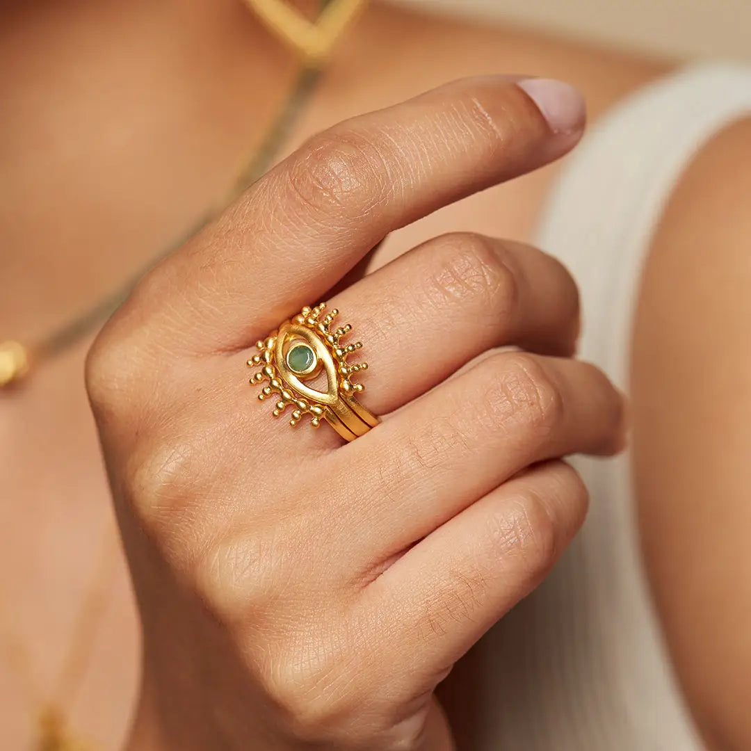 Emerald Evil Eye Protection Ring - Sterling Silver or Gold Plated for Women - Perfect for Spiritual Healing, Warding Off Negativity & Fashion Accessory