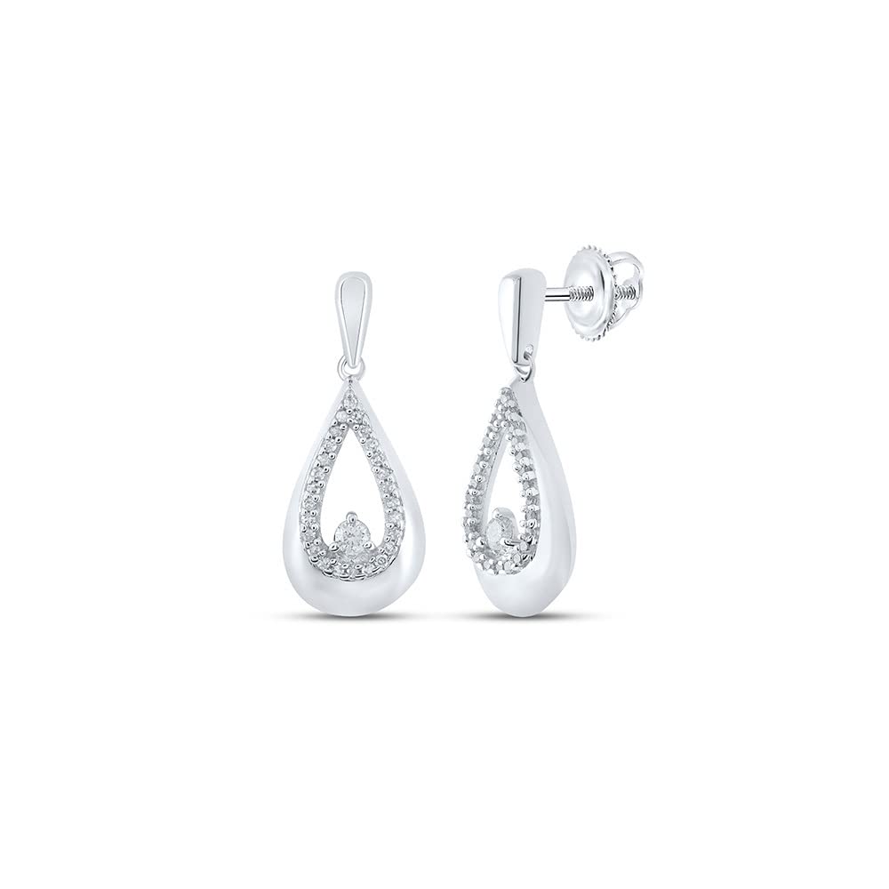 10K White Gold Women's Round Diamond Tear Drop Dangle Earrings 1/6 CTTW - Elegant Jewelry for Weddings, Parties & Special Occasions