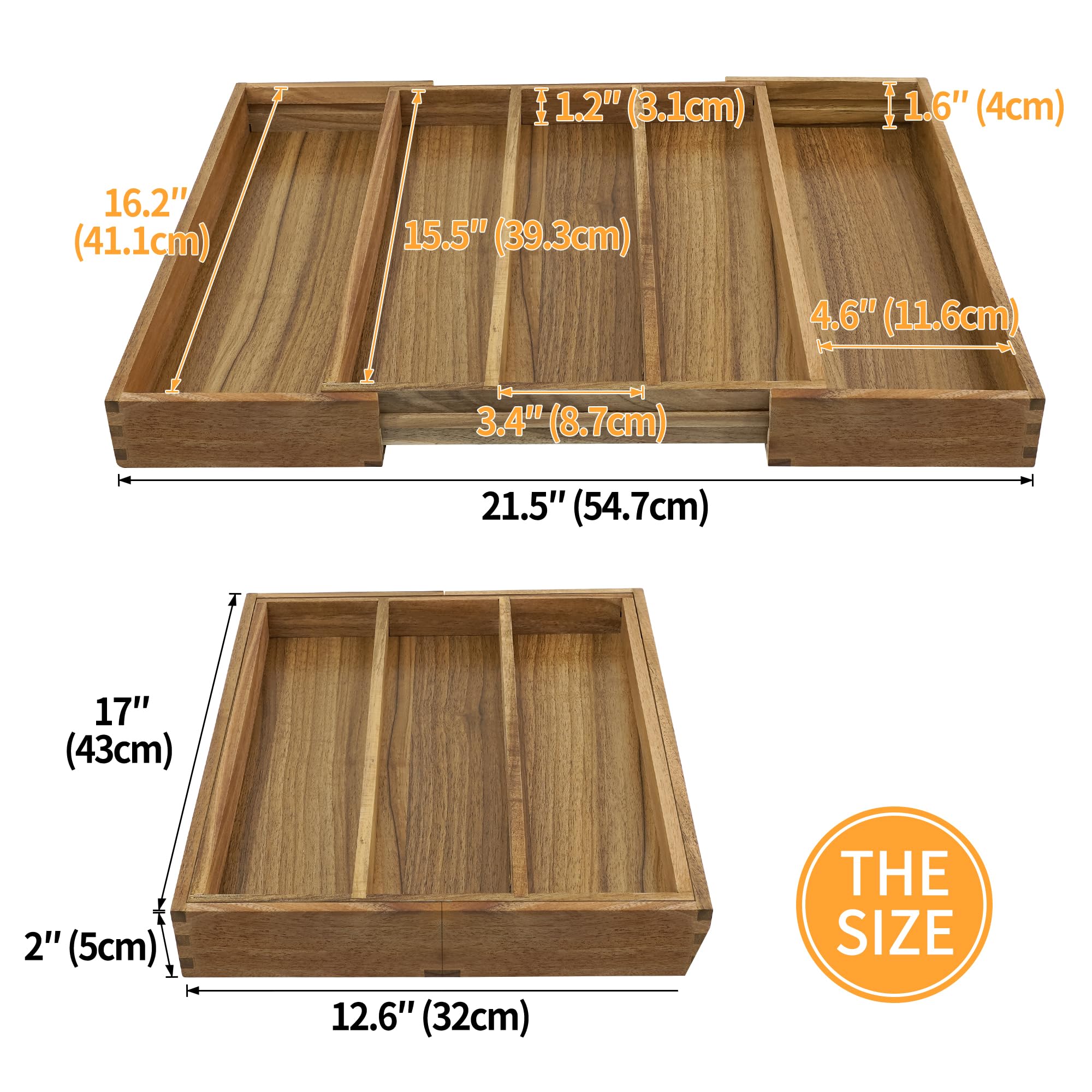 Premium Acacia Wood Silverware Organizer - 5-Slot Kitchen Drawer Organizer for Utensils & Flatware with Adjustable Grooved Dividers | Perfect for Dining Room Storage & Kitchen Organization