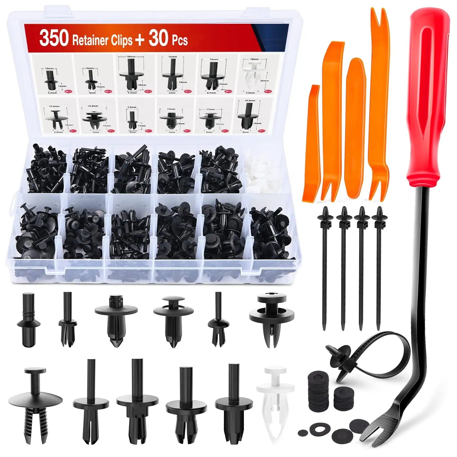 380 Pcs Car Retainer Clips & Fastener Remover Tool Kit - Universal Auto Trim Panel Clips for Door, Bumper, Fender - Easy Installation & Removal for DIY Car Repairs