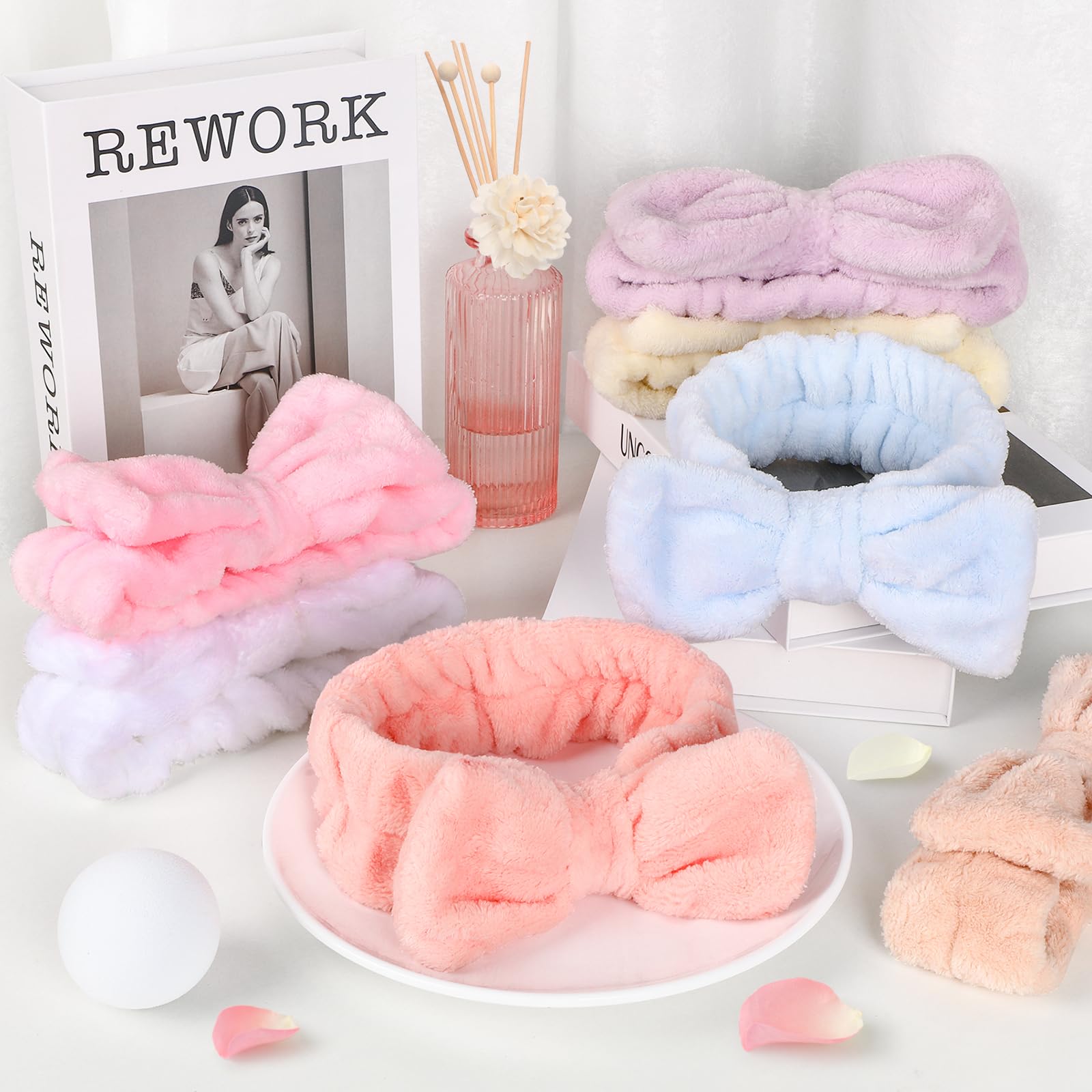 UMIKU 8 Pack Soft Coral Fleece Facial Headbands for Women - Spa Head Wraps for Makeup, Skincare, Hair Washing & Beauty Routine | Perfect for Salon, Home Spa & Skincare Gifts