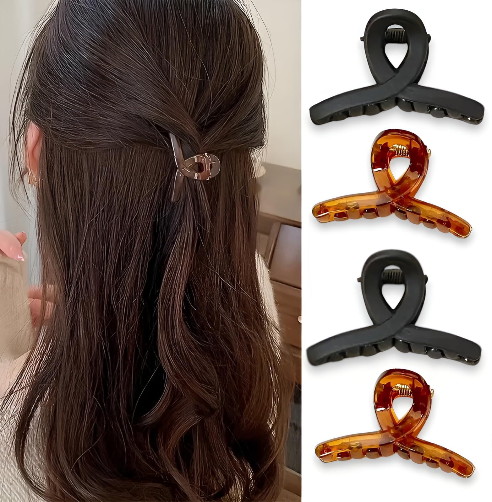 PACTIV 4-Pack Small Hair Claw Clips for Women - Non-Slip Resin Ponytail Holders in Black & Brown - Perfect for Work, Gym, and Everyday Hairstyles
