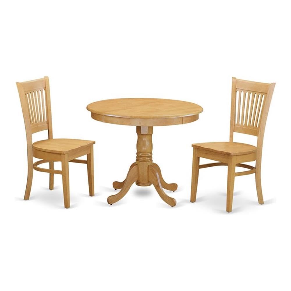 East West Furniture ANVA3-OAK-W 3 Piece Round Dining Table Set with Pedestal Base & 2 Chairs for Small Spaces - 36x36 Inch Oak Kitchen Table - Perfect for Apartments, Breakfast Nooks & Cozy Dining Areas