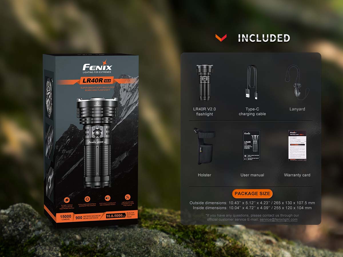Fenix LR40R V2.0 Rechargeable LED Flashlight - 15000 Lumens Ultra Bright, Waterproof Tactical Light for Camping, Hiking, Emergency & Outdoor Adventures