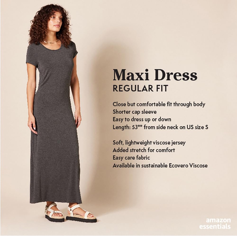 Amazon Essentials Women's Short-Sleeve Maxi Dress - Flowy Casual Summer Dress with Pockets, Plus Size Options | Perfect for Beach Vacations, Date Nights & Outdoor Parties