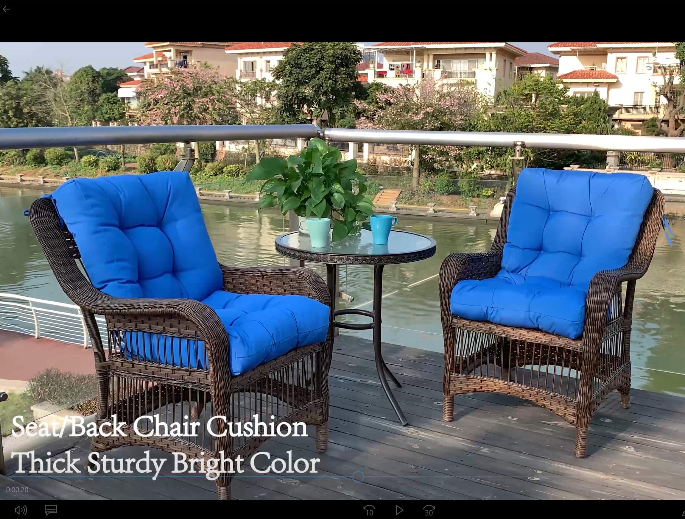 QILLOWAY Outdoor Seat & Back Chair Cushions - Tufted Pillow Set of 4, Marine Blue - Spring & Summer Replacement Cushions for Patio, Deck, Poolside & Garden Furniture - Water-Resistant & Comfortable