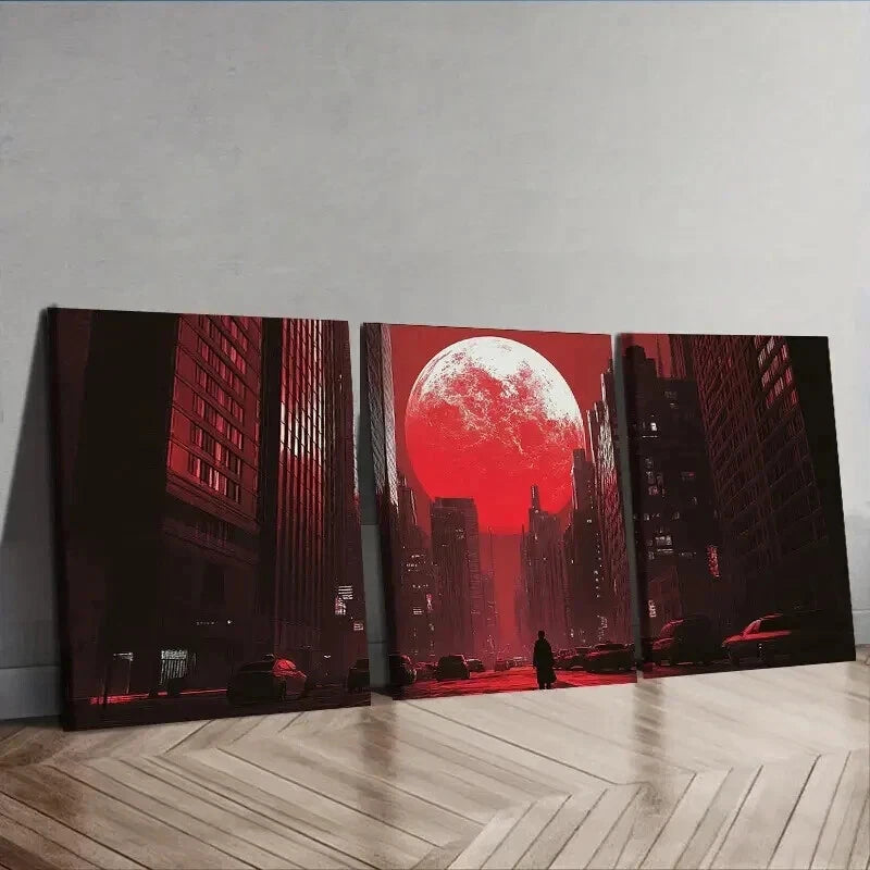 3-Piece The Moon Over the City Wall Art Set - 50x70cm Framed Canvas Prints | High-Quality Australian-Made Ready-to-Hang Decor for Living Room, Bedroom & Office