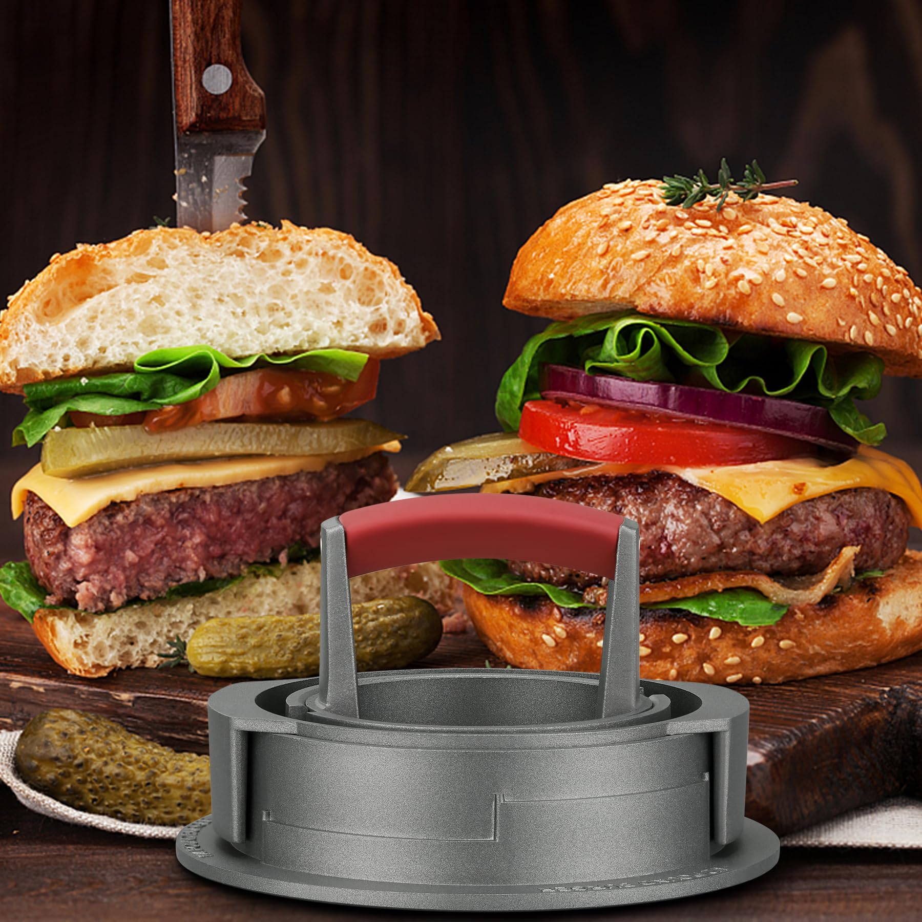 3-in-1 Heavy Duty Burger Press Patty Maker - Adjustable Hamburger Mold for 1/2, 1/3 & 1/4 lb Patties - Non-Stick with 100 Patty Papers - Perfect for BBQ, Picnics & Home Grilling