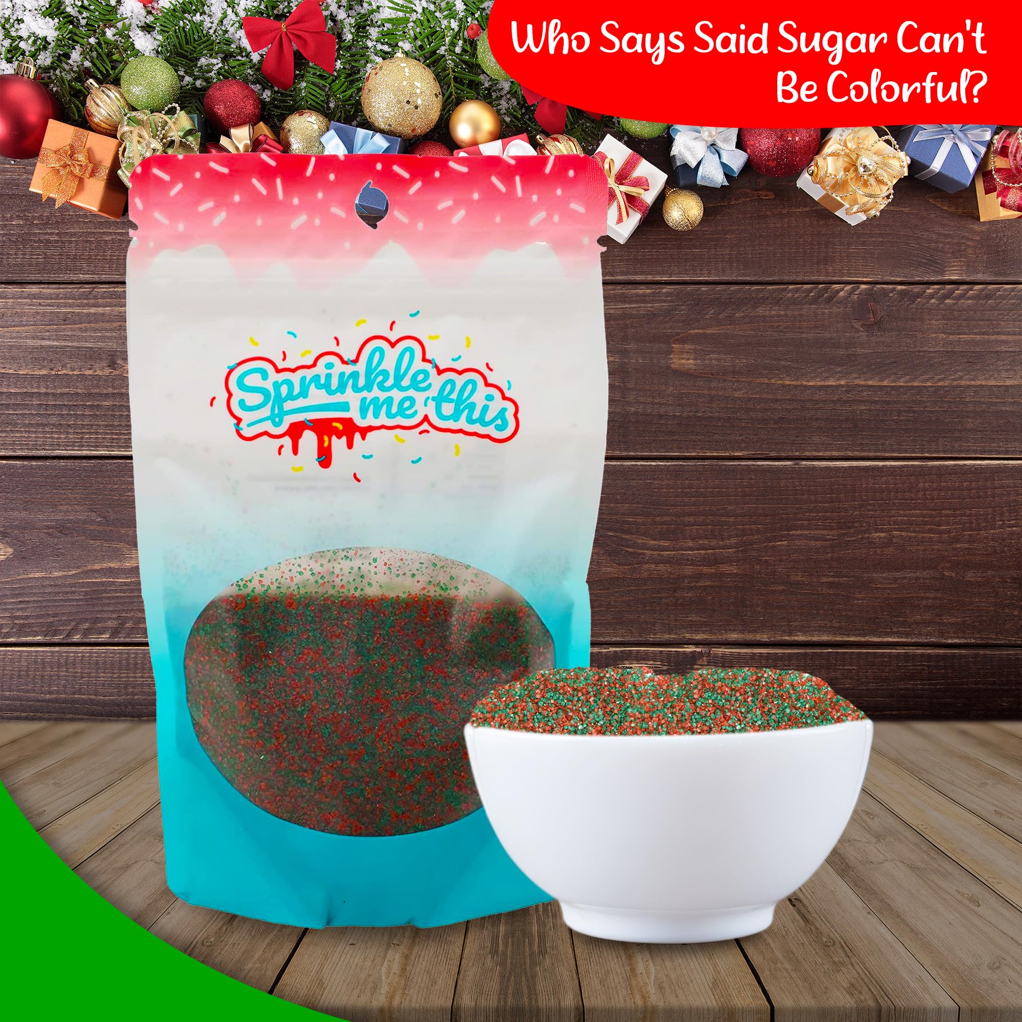 Festive Christmas Sprinkles for Baking & Cake Decorating - Bulk Holiday Sprinkles Mix in Red & Green Sanding Sugar (4oz) - Perfect for Cookies, Cupcakes, Gingerbread Houses & Holiday Desserts