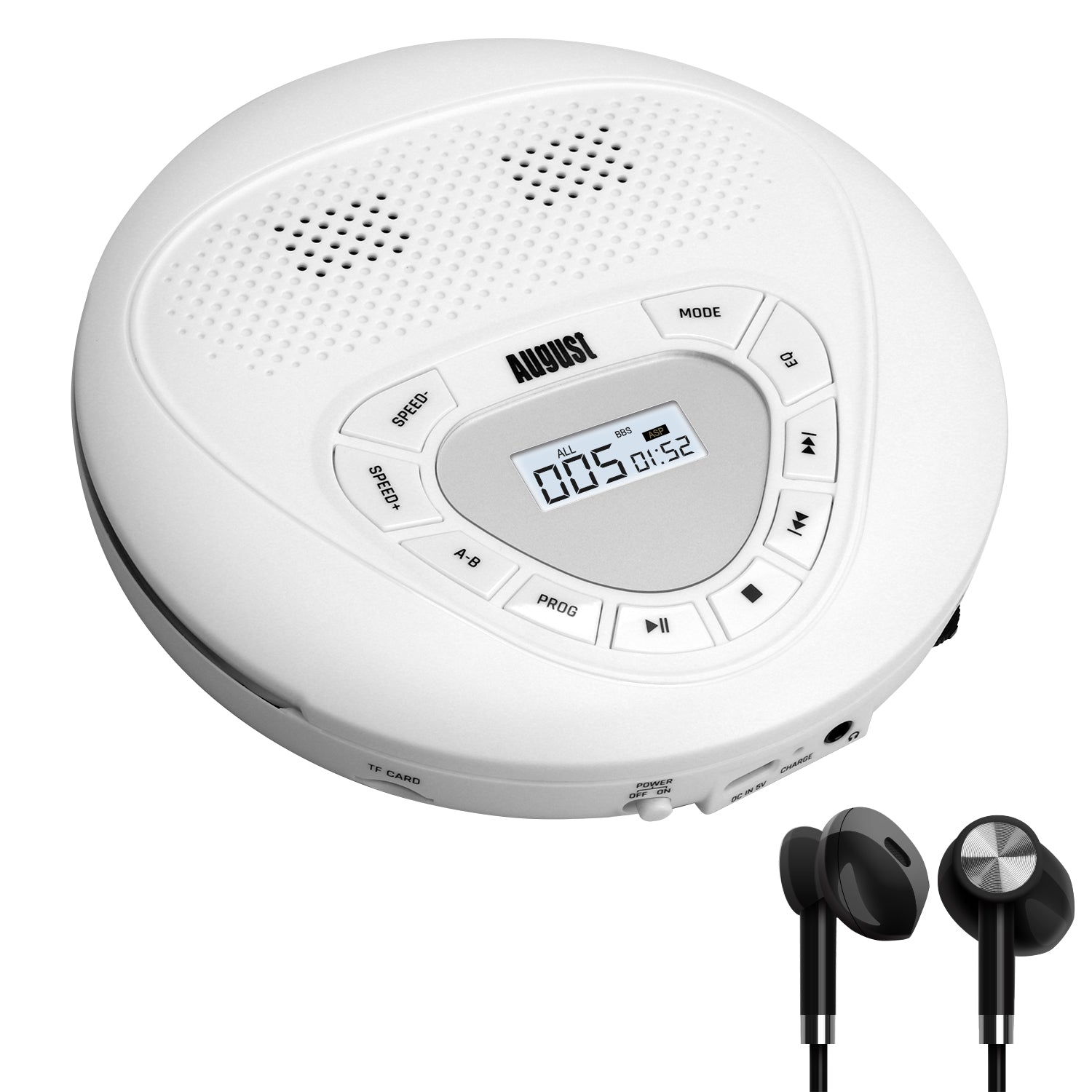 Portable CD Player with Rechargeable Battery, Built-in Speakers & AUX Input - August SE10 MP3 Player | Perfect for Commuting, Travel, and Home Listening